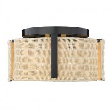  7860-FM BLK-NW - Grove 3 Light Flush Mount in Matte Black with Natural Wicker Shade